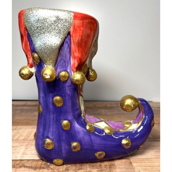 Christmas Whimsical Hand-Painted Ceramic Elf Boot Decorative - Picture 3 of 7